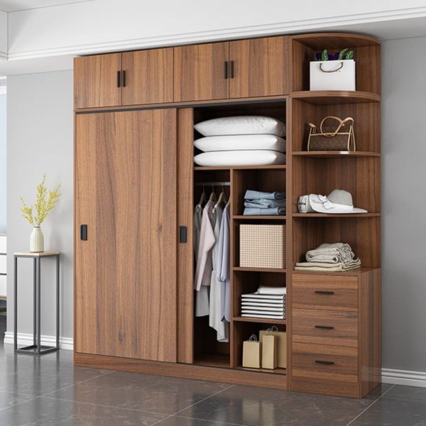 Tủ Áo Cửa Lùa Kịch Trần Gỗ MDF Melamine Màu Óc Chó Tinh Tế - Hình ảnh 3
