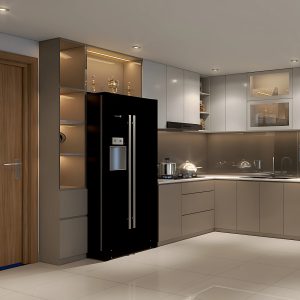 Tủ Bếp MDF Phủ Melamine Có Khoang Tủ Lạnh