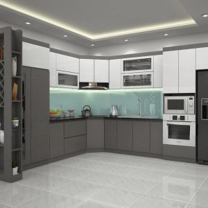 Tủ Bếp MDF Phủ Melamine Lõi Xanh Có Kệ Trang Trí