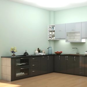 Tủ Bếp MDF Lõi Xanh Màu Xám Trắng Chữ L Hiện Đại