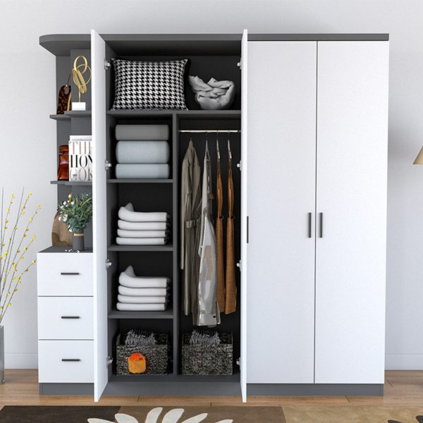 Tủ Quần Áo Gỗ Công Nghiệp MDF 4 Cánh Tích Hợp Kệ Trang Trí - Hình ảnh 4