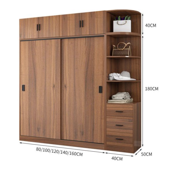 Tủ Áo Cửa Lùa Kịch Trần Gỗ MDF Melamine Màu Óc Chó Tinh Tế - Hình ảnh 2