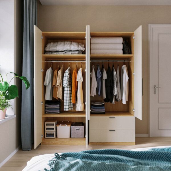 Tủ Quần Áo Gỗ Công Nghiệp MDF Cánh Mở Màu Trắng - Hình ảnh 4