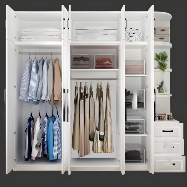 Tủ Quần Áo Gỗ Công Nghiệp MDF Tân Cổ Điển Màu Trắng M033 - Hình ảnh 2