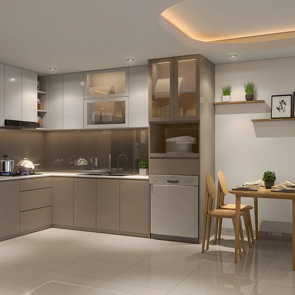 Tủ Bếp MDF Phủ Melamine Có Khoang Tủ Lạnh - Hình ảnh 2