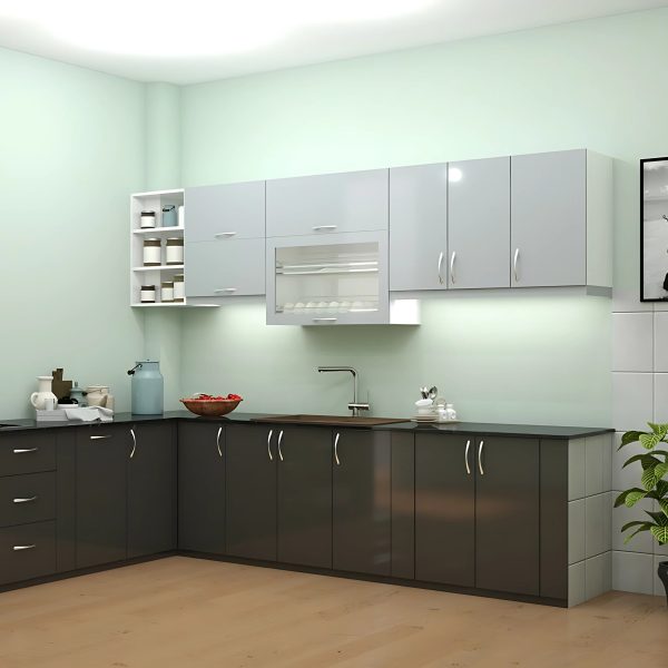 Tủ Bếp MDF Lõi Xanh Màu Xám Trắng Chữ L Hiện Đại - Hình ảnh 3