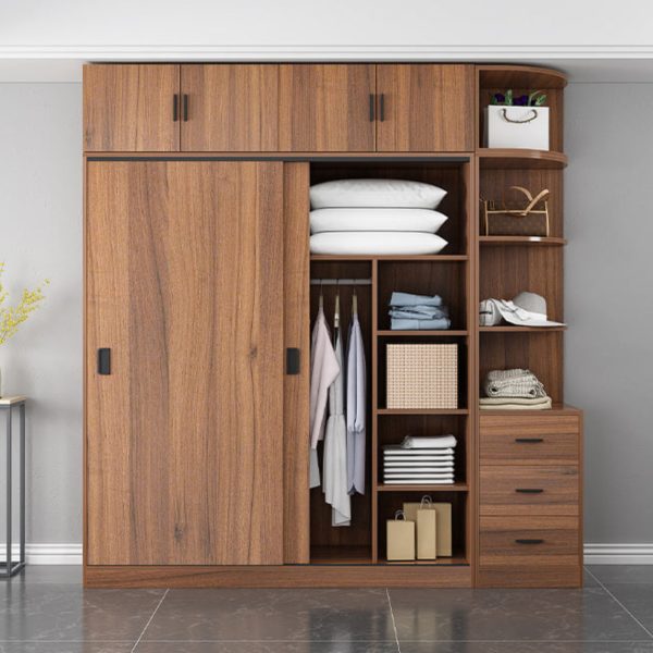 Tủ Áo Cửa Lùa Kịch Trần Gỗ MDF Melamine Màu Óc Chó Tinh Tế - Hình ảnh 4