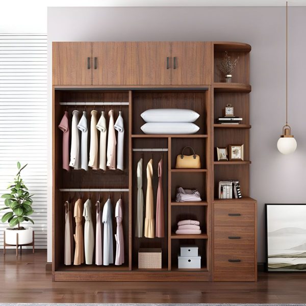 Tủ Áo Cửa Lùa Kịch Trần Gỗ MDF Melamine Màu Óc Chó Tinh Tế