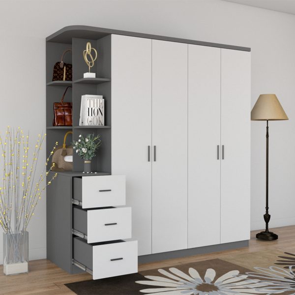 Tủ Quần Áo Gỗ Công Nghiệp MDF 4 Cánh Tích Hợp Kệ Trang Trí - Hình ảnh 2