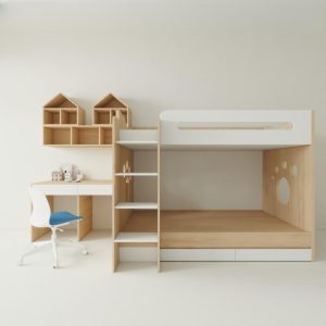 Giường Tầng Gỗ MDF Kết Hợp Bàn Học
