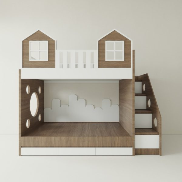 Giường Tầng Gỗ MDF Kết Hợp Tủ